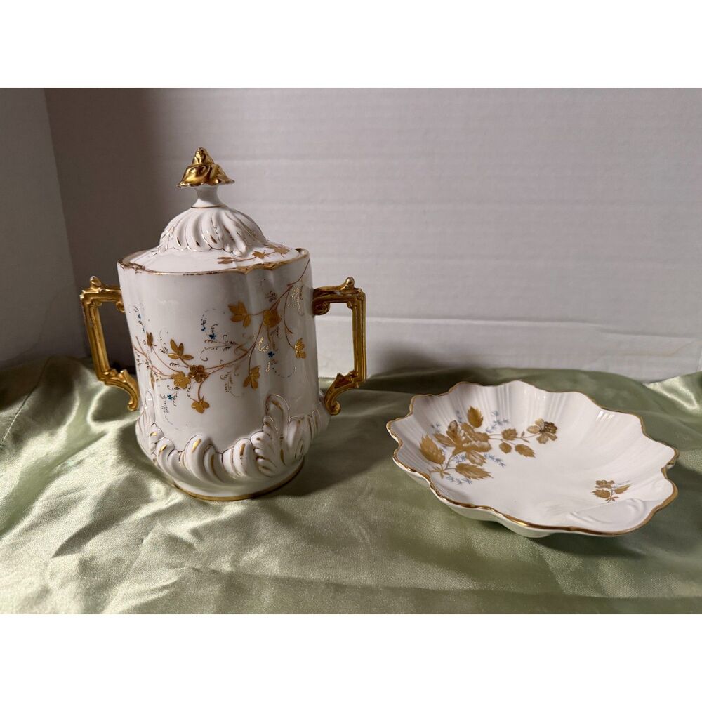 Vintage Old Foley James Kent Covered Biscuit Jar Raised Gilt Bone China England